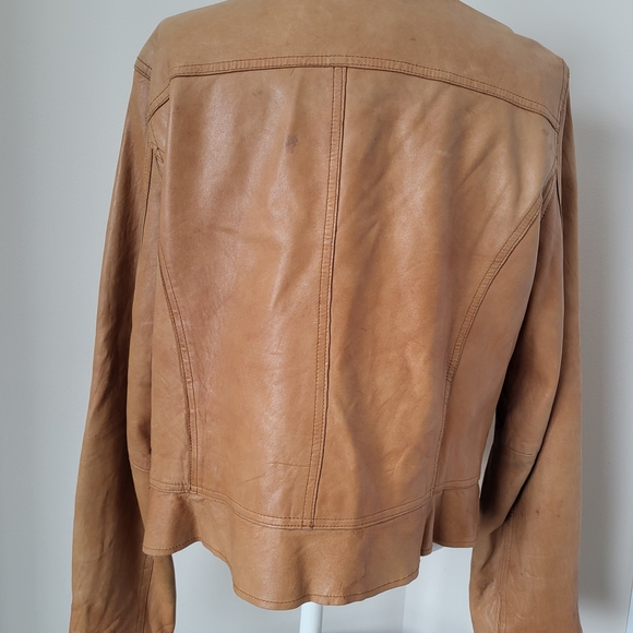 Women's Tan Ruffle Leather Jacket - Picture 5 of 14